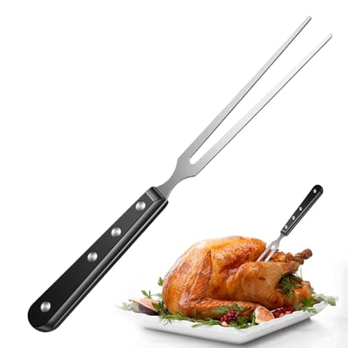 Image of Meat Carving Cooking Fork - Heavy Duty Stainless Steel Two Prong Fork for BBQ, 11 Inch Long Metal Cooking Forks for Grilling with Wooden Handle