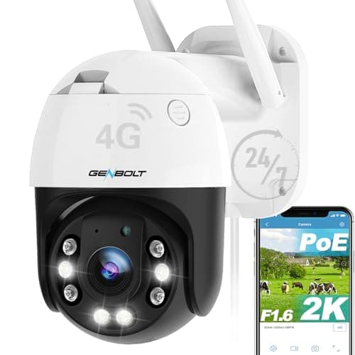 Image of GENBOLT 2K 3G/4G LTE Security Camera Outdoor No WiFi,Cellular CCTV Camera 25FPS with Sim Card,IP Surveillance Camera Wired 24/7 Recording Humanoid Detection,Auto Tracking,Color Night Vision [DC&PoE]