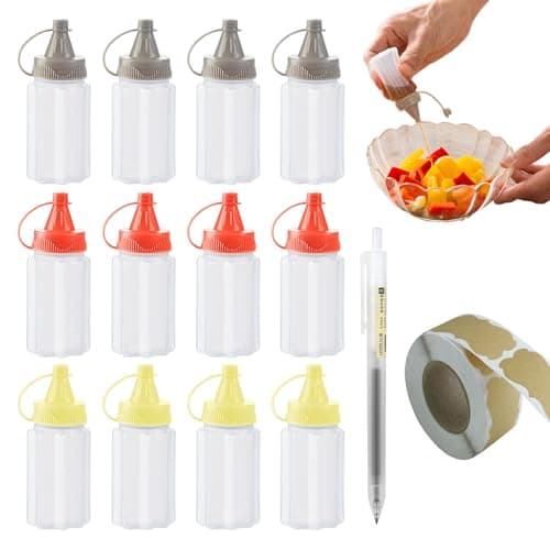 Image of Rthynti Mini Kitchen Sauce Bottles, 12 Pcs Mini Seasoning Squeeze Bottles, Squeezable Sauce Container, Mini Condiment Squeeze Bottles for Salad Dressing, Ketchup, Soy Sauce, Honey