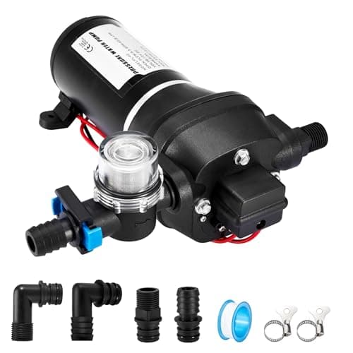 Image of Pindex DC 12V High Pressure Diaphragm Water Pump for Campervan Motorhome, Self Priming Boat Water Pressure Diaphragm Pump for Boat Caravan Garden Camp Flushing, 40 PSI 2.8 Bar 20.8 L/min