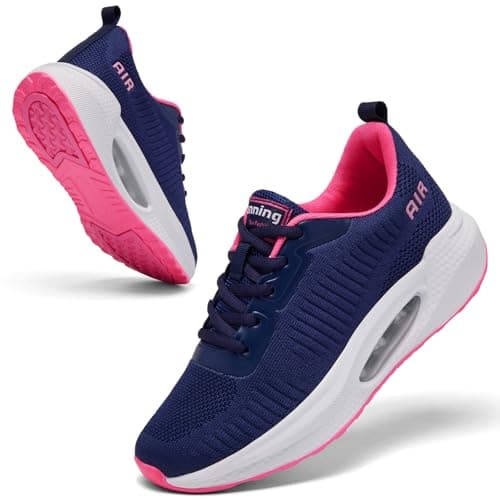 Image of Running Shoes for Women Trainers Ladies Arch Support Memory Foam Plantar Fasciitis Orthopedic Shoes Air Cushion Lace Up Gym Sneakers Navy UK 6