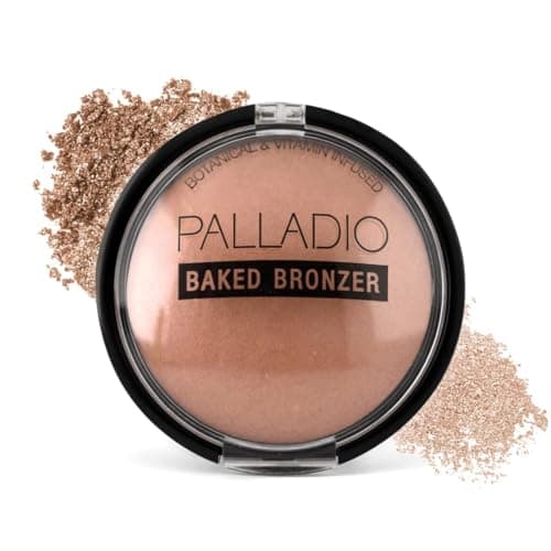 Image of Palladio Baked Bronzer, Highly Pigmented and Easy to Blend, Shimmery Bronzed Glow, Use Dry or Wet, Lasts all day long, Provides Rich Tanning Color Finish, Powder Compact, Atlantic Tan