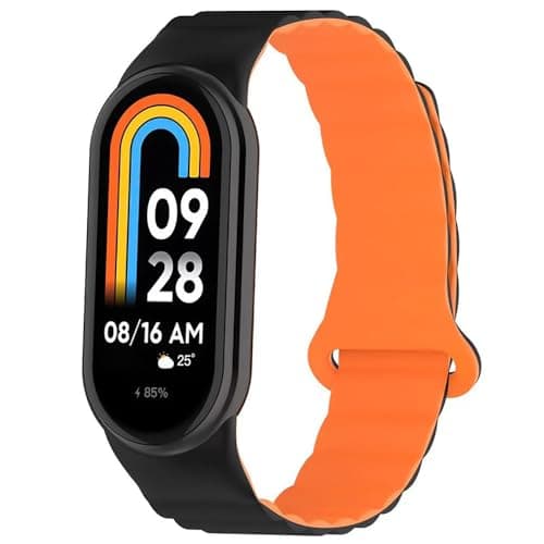 Image of Koelaa Silicone Magnetic Watch Straps for Xiaomi Smart Band 10/ Mi Band 9/8, Adjustable Silicone with Magnetic Replacement Straps for Women Men - Black + Orange