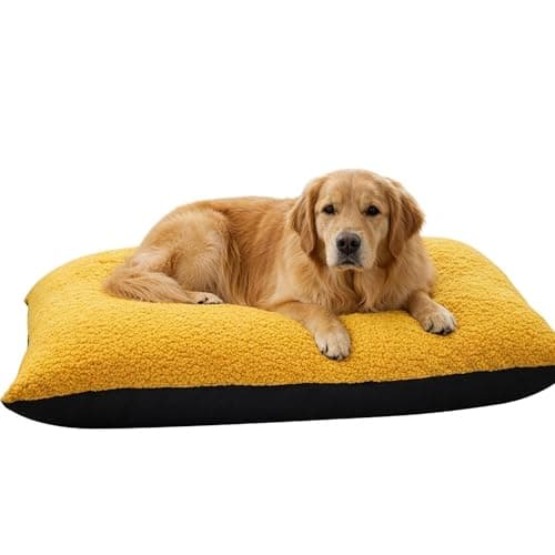 Image of Adam Home Dog Pet Bed Large 95 x 65 cm with Removable Zipped Cover, Soft Washable Cushion for Dogs & Cats Durable Fleece Pet Mattress for Medium & Large Pets|Mustard
