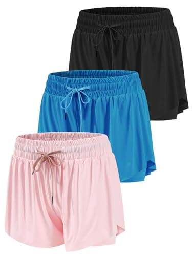 Image of Orrfreer 3 Pack Girls Butterfly Shorts Athletic 2-in-1 Running Shorts for Girls Teen with Pockets Colourful Summer Sports Shorts Built-in Breathable Shorts Black/Royal Blue/Pink M