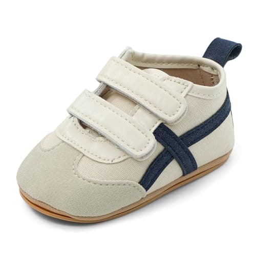 Image of MASOCIO Baby Shoes Boys Girls First Walking Toddler Trainers Pre Walkers Prewalker Soft Sole Size 4 UK Child Infant 12-18 Months Beige