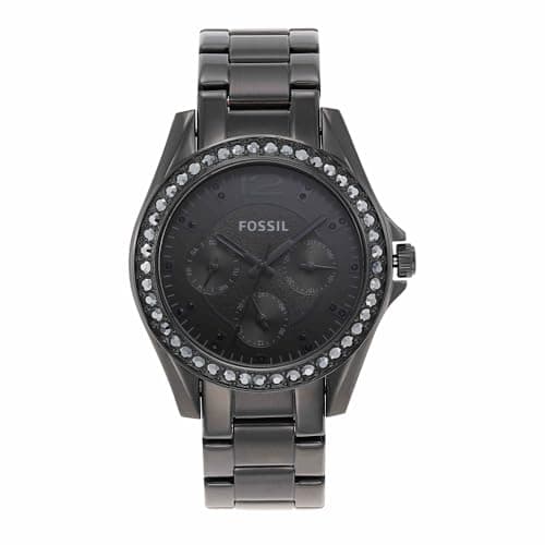 Image of Fossil Watch for Women Riley, Quartz Multifunction Movement, 38 mm Black Stainless Steel Case with a Stainless Steel Strap, ES4519