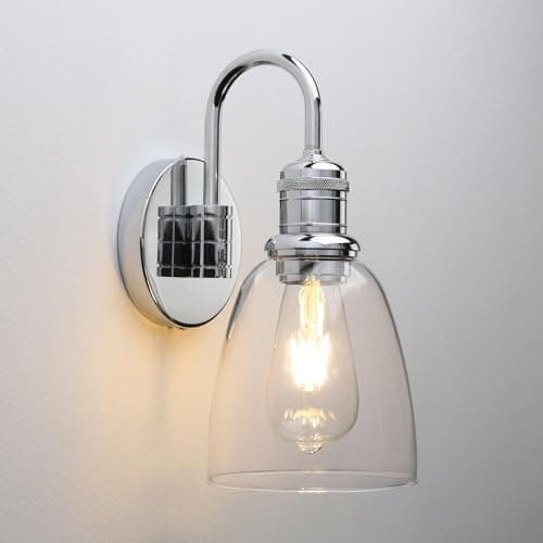 Image of Yosoan Lighting Modern Vintage Industrial Bell Sconce Wall Light Fitting with 5.6” Clear Glass Lampshade, for Office Home Kitchen Living Room Bedroom Loft Bar (Chrome)