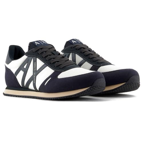 Image of Armani Exchange Men's Rio Side Logo Trainers, Dark Navy, 44.5 EU, Dark Navy, 10.5 UK
