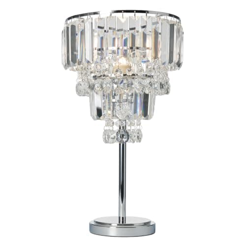Image of LITECRAFT Table Lamp E27 Base with Crystal Effect Pendant Shade - Polished Chrome