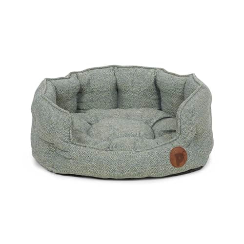 Image of Petface Sage Herringbone Oval Dog Bed with Removeable Cushion, Machine Washable, Medium (Pack of 1)