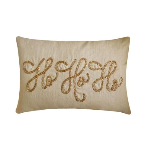 Image of Christmas Ho Ho Ho Lumbar Cushion Covers Pack of 2, 30 x 40 cm Gold Linen Pillow cover, Modern Letters And Words Holiday Decor Cushion Cover For Sofa Couch, Hotels, Living Room, Bed Room - Ho Ho Ho