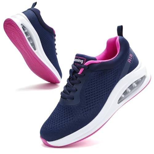 Image of Womens Orthopedic Trainers with Arch Support Air Cushion Memory Foam Breathable Mesh Anti-Slip Running Shoes for Ladies Tennis Comfort Sneakers Navy UK 5