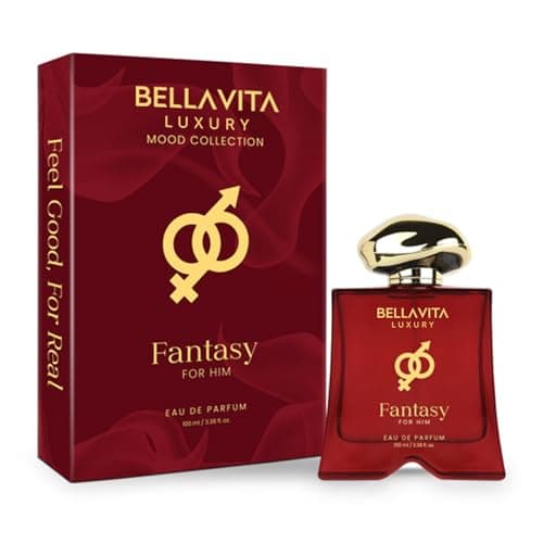Image of Bellavita Luxury Fantasy for him Eau de Parfum | 100 ml (3.4 fl.oz.) | Perfume for Men | Oriental-Spicy, Apple, Clove, and Cedarwood Notes | Long Lasting Men's Fragrance