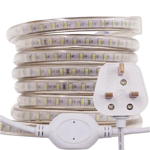 Image of GQL 5m LED Strip AC 220V 240V IP65 Waterproof 3014 SMD 120LEDs/m Commercial Rope Light, Cold White Ribbon for Home Kitchen Cabinets Ceiling Garden Decoration UK Plug