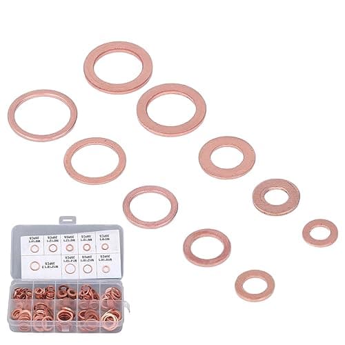 Image of Copper Washers Assorted,200Pcs Metric Crush Flat Washers Kit,9 Sizes Oil Sealing Ring Assortment Set With Storage Box for Automotive Motorcycles Track Appliances Bearings M5 M6 M8 M10 M12 M14