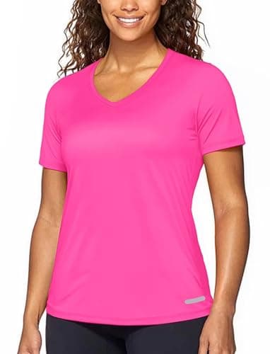 Image of Zengjo Gym T Shirts for Women V Neck(Hot Pink,M)
