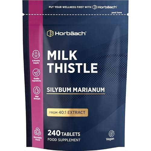 Image of Milk Thistle Tablets | High Strength 240 Vegan Tablets | 8-Month Supply | Silybum Marianum Extract | Recyclable & Resealable Pouch | by Horbaach