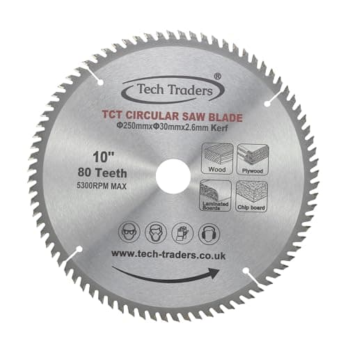 Image of Tech Traders TCT Circular Wood Saw Blade 250mm x 30mm x 80T for Bosch, Makita etc fits 255mm saws