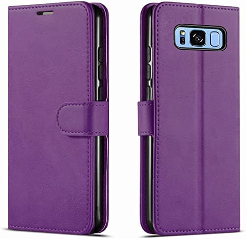 Image of NWNK13 For Samsung Galaxy S8 Case Leather Wallet Book Flip Folio Stand View Magnetic Closure with Card Slots Cover for Samsung S8 Purple