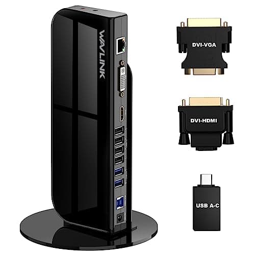 Image of WAVLINK USB C/USB 3.0 Universal Laptop Docking Station Dual Display HDMI & HDMI/DVI/VGA, Gigabit Ethernet, 6 USB Ports, Audio, for MacOS/M1/M2, Windows, Chrome OS, Android 7.1 Above, Vertical Stand