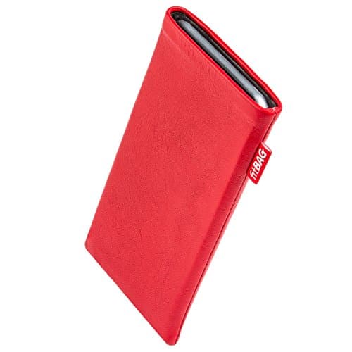 Image of fitBAG Beat Red custom tailored sleeve for Apple iPhone 8 / SE 2 (2020) / SE 3 (2022) | Made in Germany | Fine nappa leather pouch case cover with MicroFibre lining for display cleaning