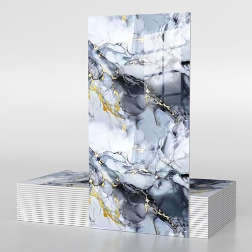 Image of Vieshful 20 Pack 30 x 60 cm Self Adhesive Wall Tiles, Waterproof Back Splash Marble Stick on Tile Kitchen Bathroom, TV Walls, Living Room Blue (Not Real Tiles)