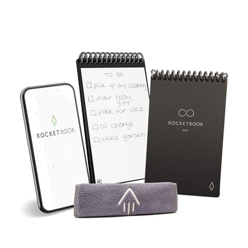 Image of Rocketbook Mini Reusable Smart Notepad, Pocket Size Notebook 8.9 x 14 cm, Black - 48 Dotted Pages, App-Connected, Erasable, Ideal for On-The-Go List Taking & Quick Notes Anywhere