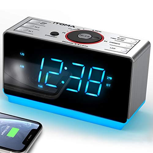 Image of iTOMA Alarm Clock Radio with Bluetooth Speaker, FM Radio, Dual Alarm with Snooze, Large LED Display, Dimmer Control, USB Charging Output and Night Light CKS708