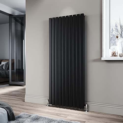 Image of ELEGANT 1600 x 680 mm Black Vertical Radiator Tall Upright Double Flat Panel Radiator Modern Column Designer Central Heating Rad