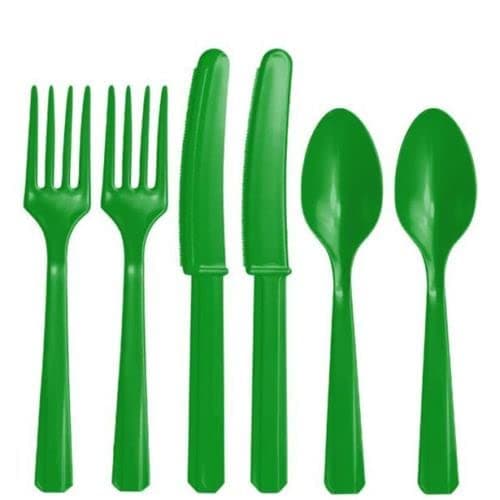 Image of Assorted Plastic Reusable Cutlery Set 18 Pcs, Pack of 18 (Green)