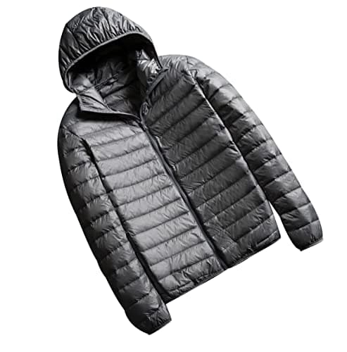 Image of OADOBKICE Mens Waterproof Coat Men Winter Down Jacket Puffa Jacket Parka Down Jacket Men'S Ultra Light Packable Down Jacket Down Filled Coat Parka Quilted Padded Hooded Top Grey Hood 5XL