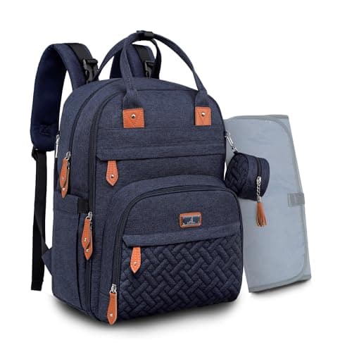 Image of BabbleRoo Baby Changing Bag Backpack, Nappy Changing Back Pack Diaper Bags with Changing Mat & Pacifier Holder for Mom & Dad (Navy Blue)