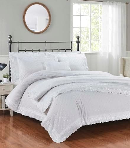 Image of Rapport Home Richmond White Broderie Anglaise Lace Trim Embroidered Duvet Quilt Cover Set White King