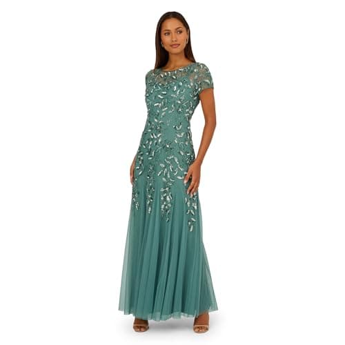 Image of Adrianna Papell Bead Long Dress with Godets, Jade, 14
