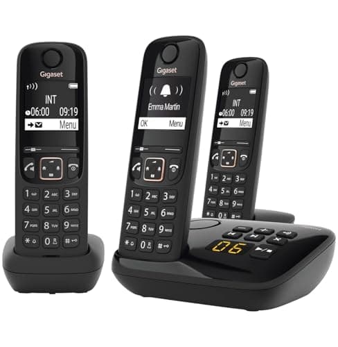 Image of Gigaset A694 AM TRIO - Three Cordless DECT Telephones with an Answering Machine - Large Phonebook - Intuitive Use, Black [UK Version]