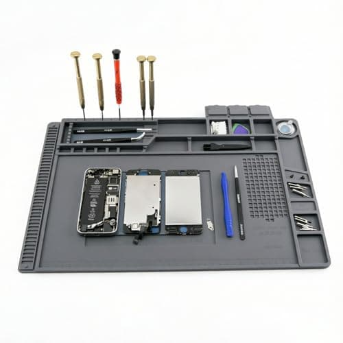 Image of Soldering Mat 500°C Heat Resistant, 45x30cm 7mm Thick Silicone Anti Static Magnetic Work Mat, Electronics Repair Pad with Scale Ruler & Screw Position for Phone Laptop Watch Circuit Board Repair (1)