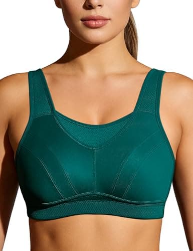Image of WingsLove Women's Sports Bra High Impact Bra Full Coverage Wirefree Workout Non Padded Ultimate Running Bra Sports Bra Women Plus Size (Malachite Green,38H)