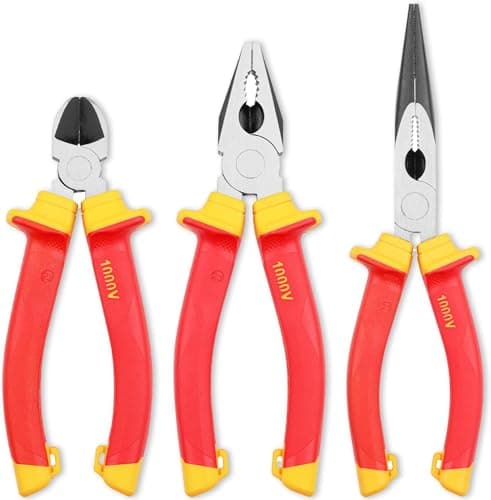 Image of Kapstrom 3 Pc Electricians Pliers Set, Professional Insulated & VDE Tested Combination, Long/Needle Nose & Diagonal Cutting Pliers/Side Cutters, Multi-Purpose Tools w/Comfort Grips