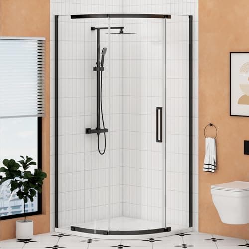 Image of Chelsea 800 x 800mm Single Door Quadrant Shower Enclosure Walk in Corner Cubicle Screen 8mm Easy Clean Glass, 1950mm Tall - Matt Black