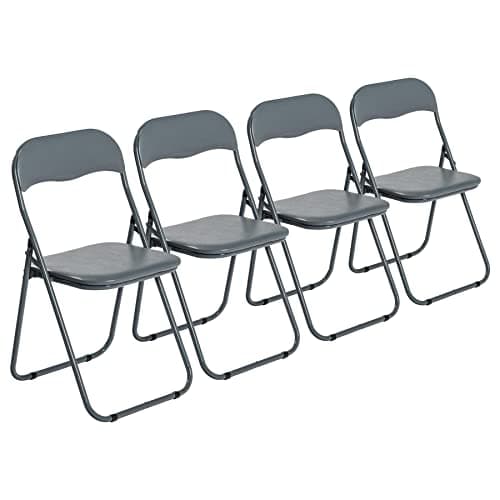 Image of Harbour Housewares Padded Folding Chairs - Solid Grey - Pack of 4 - Easy Store Metal Frame Foldable Desk Chair for Office, Dining, Kitchen