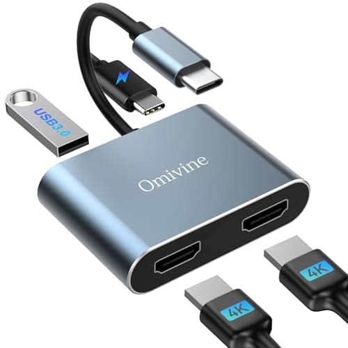 Image of 4-In-1 USB C to Dual HDMI Adapter 4K with 100W PD Charging, USB 3.0, USB C Splitter Extended Display for iPhone 17/16/15, MacBook, Surface