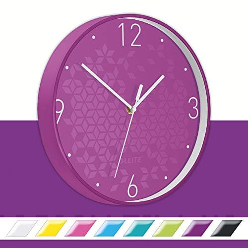 Image of Leitz WOW Quartz Wall Clock, Perfect for Office, Kitchen, Living room and Bathroom, 29 cm - Purple