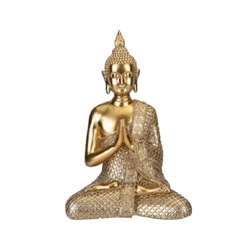 Image of JMS we create smile - AURA GOLDEN BUDDHA STATUE| 30 CM | Gold Finish | Decorative Sculpture | Resin Figurine Symbol of Calm and Mindfulness for Table, Shelf or Spiritual Home Décor - (Large)