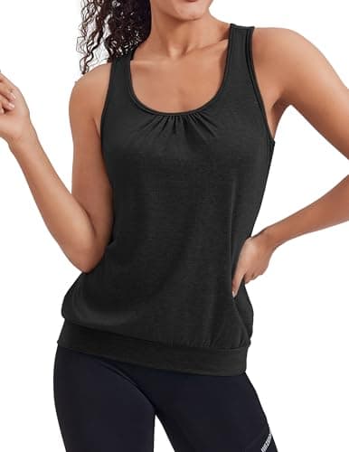 Image of PINSPARK Women's Tank Top Lightweight Sleeveless Shirt Workout Tops Crew Neck Pack Shirt Yoga Wear Gym Sports Shirts Black L