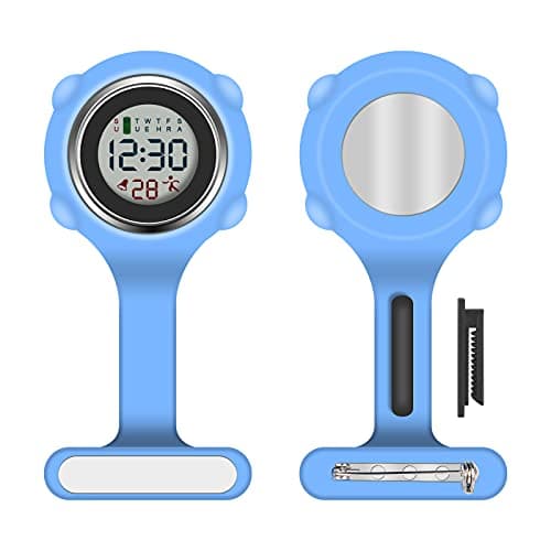 Image of Vicloon Nurse Watch Brooch Silicone Nurse Watch with Clip Nurse Pocket FOB Watch Hanging Pocket Brooch Fob Watch for Nurse Doctor Blue