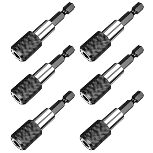 Image of Magnetic Drill Bit Holder,6 PCS Hex Shank with Quick Release Lock 1/4 Inch Hex Shank Impact Driver Extension Bar 60mm Stainless Steel Screwdriver Bit Socket Adapter for Drill Bits