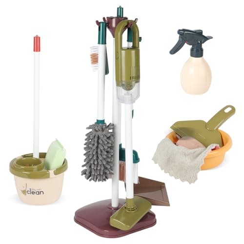 Image of Vicloon Children's Vacuum Cleaner with Suction, 15 Pieces Cleaning Set for Children, Toy Vacuum Cleaner for Children from 3 Years, Pretend Role, Play Housekeeping Toy Set with Sponge Cloth Cleaning