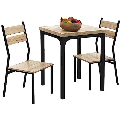 Image of HOMCOM 3 Pieces Modern Dining Table Set, Kitchen Table and Chairs for 2, Space Saving Design, Breakfast Nook Table Set with Steel Legs for Kitchen, Small Space, Light Wood Effect