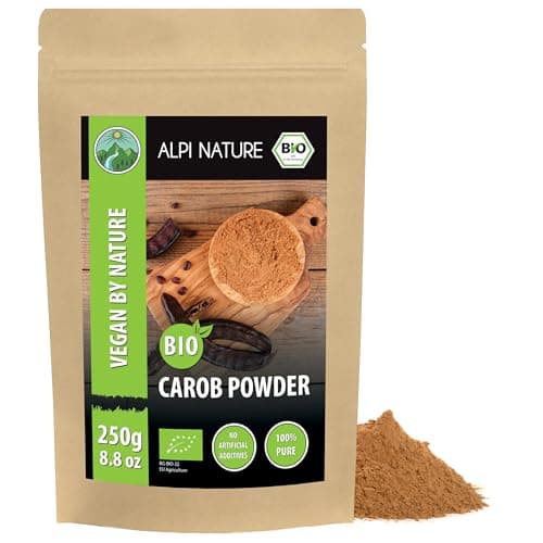 Image of Alpi Nature Organic Carob Powder 250g 8.8 oz, Dried and Ground Carob Pods, Natural Sweetener for Baking
